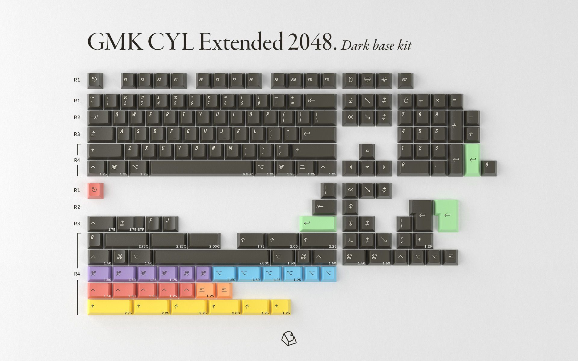 GMK CYL Extended 2048 by biip - Base Kit Dark